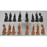 A Full Set of Oriental Figural Chess Pieces, The Kings 9.25cm high