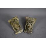 A Pair of Reconstituted Garden wall Mask Head Corbels, Both AF, 35cm high