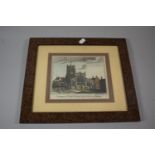 A Burr Wood Easel Back Picture Frame Containing Coloured Engraving, "Prospect of Nantwich Church