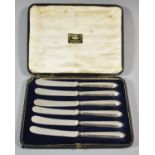 A Cased Set of Six Silver Handled Butter Knives, Sheffield 1937