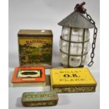 A Collection of Vintage Tins Together with a Metal Cylindrical Hall Lantern (one Glass Panel AF)