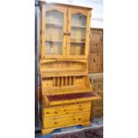 A Modern Pine Bureau Bookcase with Three Drawers to Base, 91cm wide