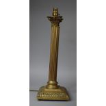A Tall Brass Corinthian Column Table Lamp on Square Plinth Base, 51cm High