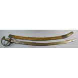 An Indian Brass Mounted and Handled Curved Blade Sword in Velvet Scabbard