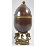 A French Ovoid Ceramic Ormolu Mounted Lidded Vase on Tripod Support in the Form of Three Rampant