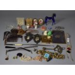 A Collection of Sundries to Include Vintage Costume Jewellery, Ceramic Animals, Miniatures, Greek