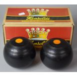 A Pair of Henselite Lawn Bowls in Original Cardboard Box