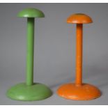 Two Wooden Wig Stands, on Circular Bases, 21cm high