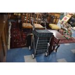 A Leather Mounted Canvas Suitcase, Shopping Trolley, Folding Tables etc