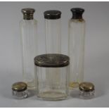 Four Silver Topped and Cut Glass Dressing Table Pots, Probably From Travelling Case, All Monogrammed