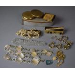 A Collection of Vintage Costume Jewellery and Compacts to Include Stratton, Faux Pearl Necklace,