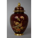 A Carlton Ware Rouge Royale Lidded Vase Decorated with Pheasant and Flowers