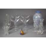 A Collection of Plain and Coloured Glassware to include Italian Coloured Hand Blown Perfume Flask,