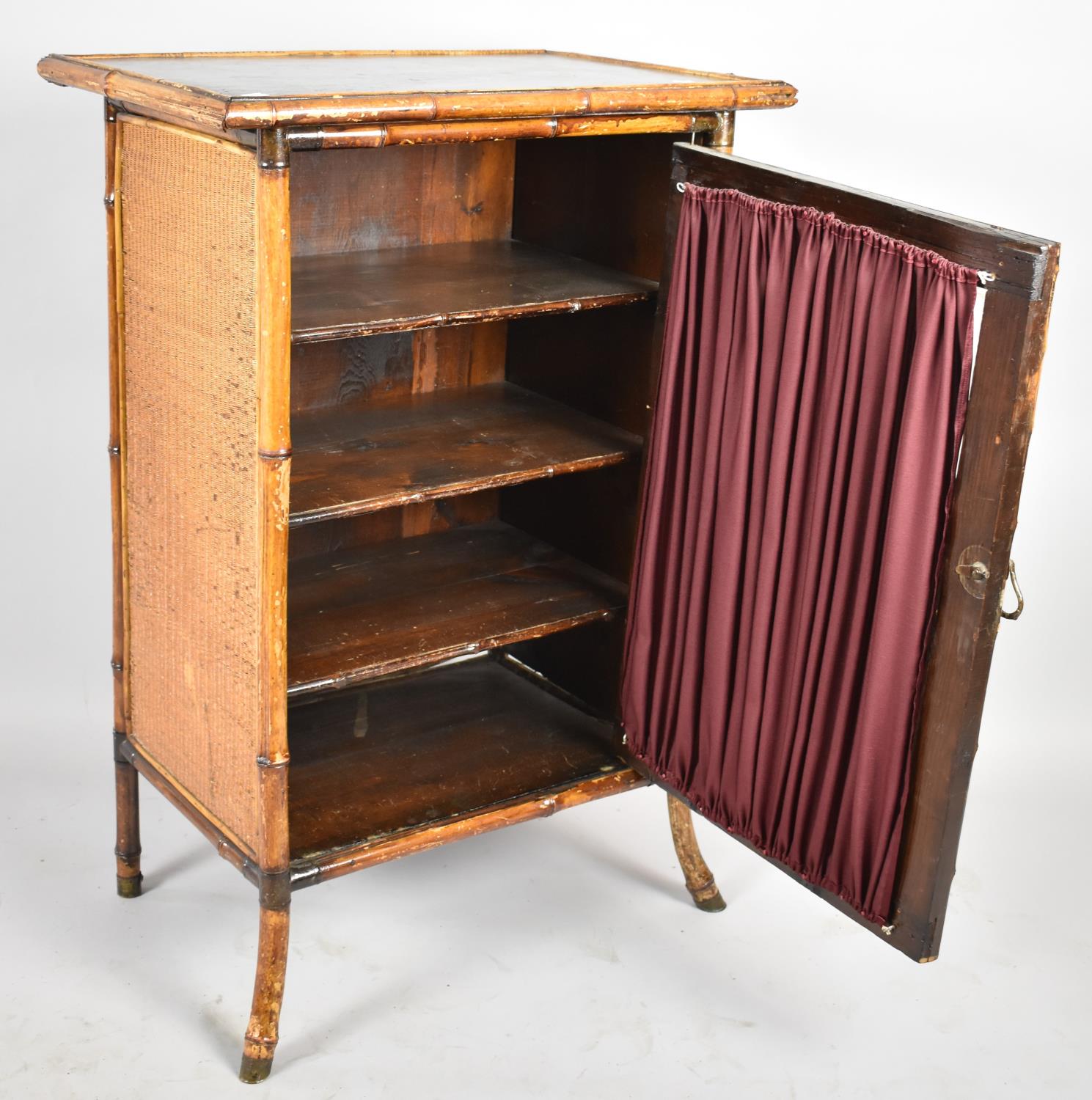 An Edwardian Bamboo Glazed Cabinet with Shelved Interior, Bottom Hinge Requires Attention, 62.5cm - Image 2 of 2