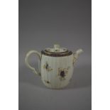 A Caughley "Dresden Flowers" Teapot Circa 1790, with Blue S Mark, Fluted Barrel Form