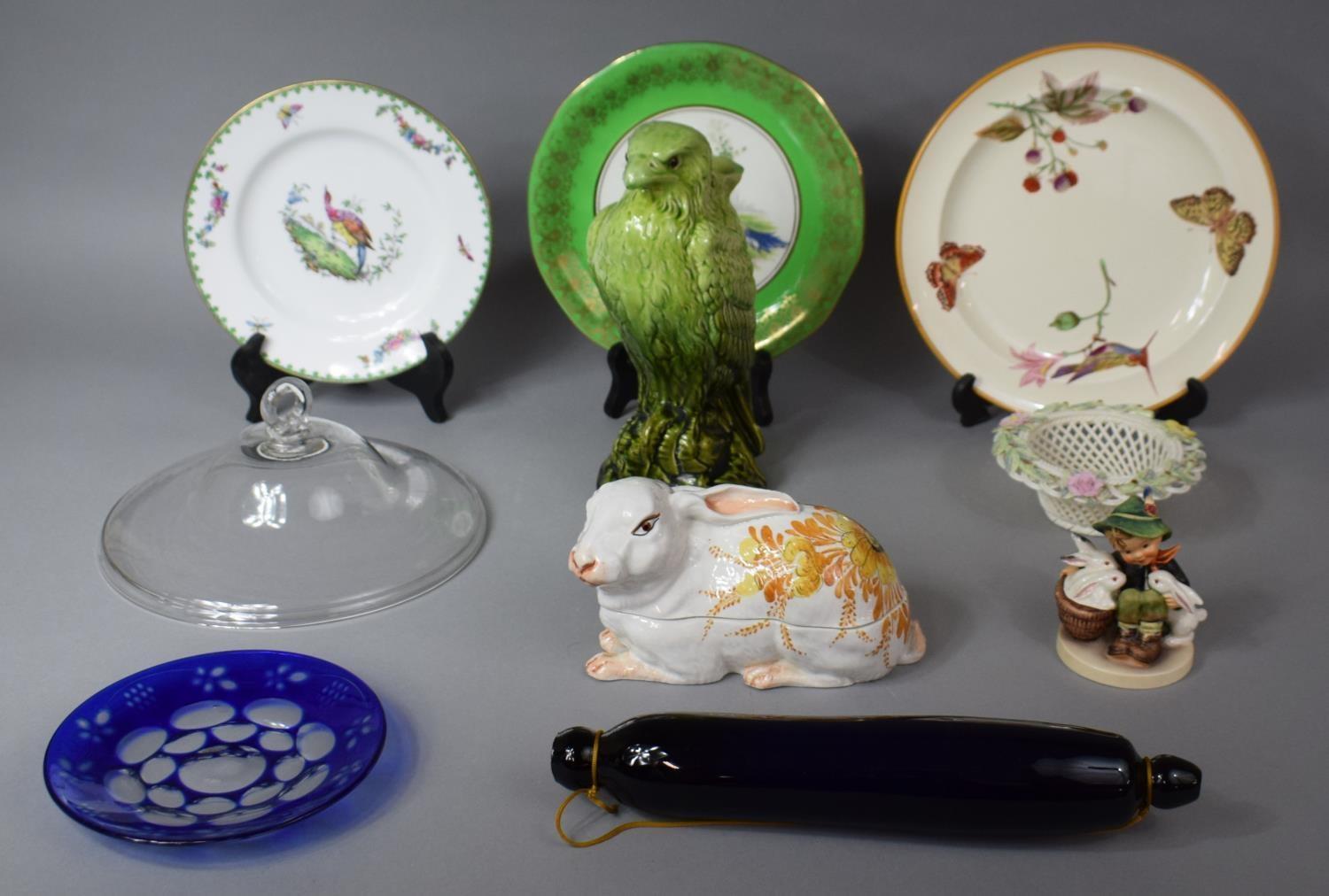 A Collection of Ceramics to include Green Glazed Hawk Vase, Lidded Italian Rabbit Box, Victorian