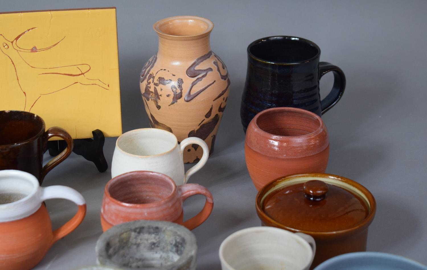 A Collection of Various Studio Pottery to include Jugs, Tile, Plates, Lidded Pots, Examples by South - Image 7 of 8