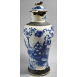 A Large 19th Century Nanking Blue and White Crackle Glazed Leaded Vase, Damage to Rim