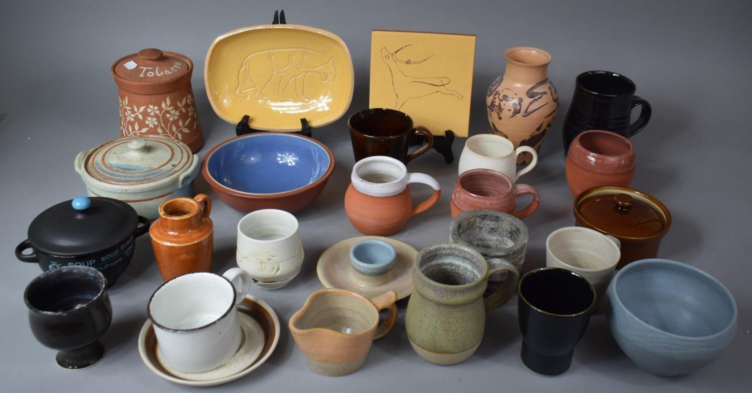 A Collection of Various Studio Pottery to include Jugs, Tile, Plates, Lidded Pots, Examples by South