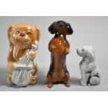 Three Dog Figures to Include Japanese Lustre, White Porcelain Example and One Beswick Figure,