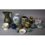 A Collection of Stoneware Studio Pottery to include Welsh Badarn Mochaware Style Vase, Incised