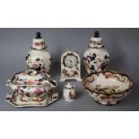 A Collection of Six Pieces of Masons Mandalay China to include Lidded Vases, Mantel Clock, Lidded