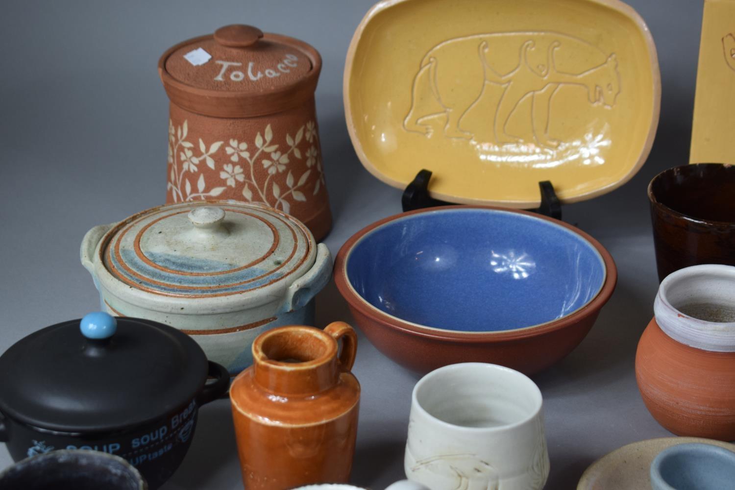 A Collection of Various Studio Pottery to include Jugs, Tile, Plates, Lidded Pots, Examples by South - Image 3 of 8