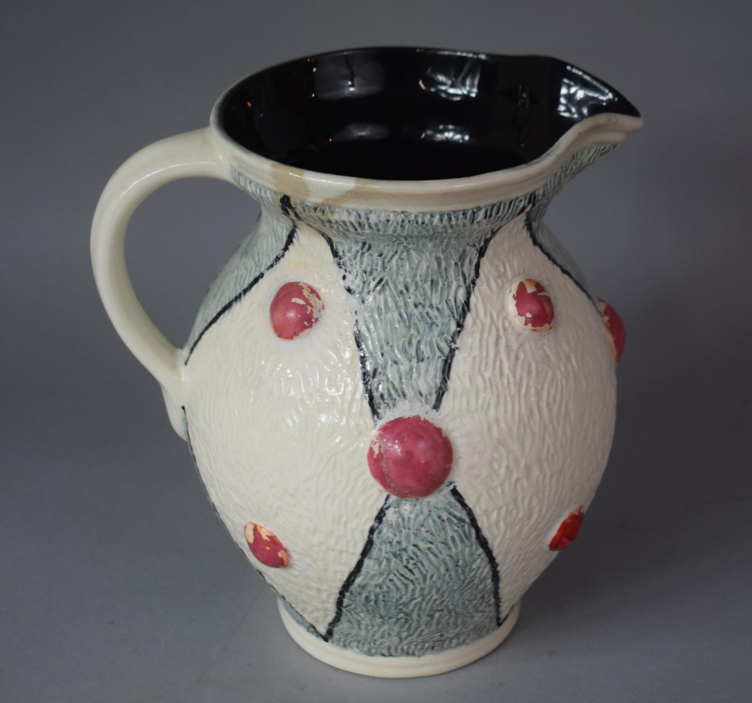 An Unusual Large Burleigh Ware "Moderne" Jug C.1950, Decorated with Reg, Grey and Black Enamels, - Image 2 of 2