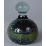 A Mdina Glass Turquoise and Yellow Colourway Paperweight of Bottle Form, 10cms High