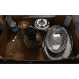 A Collection of Various Metalwares to include Galleried Oval Serving Dish, Teapot, Tankards,