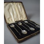 A Set of Six Cased Coffee Bean Finial Spoons, Birmingham 1926