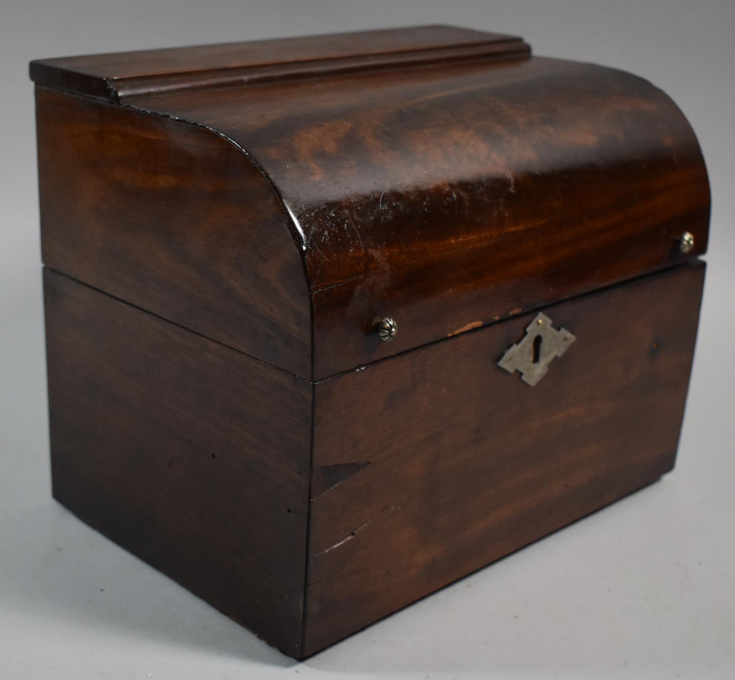 A Georgian Mahogany Domed Topped Decanter Box/Tantalus for Restoration, Containing Three Glass