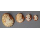 Four Carved Shell Cameos, Largest 4.5cms High