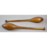 A Pair of Turned Wooden Indian Clubs, Numbered 4, 56cms Wide