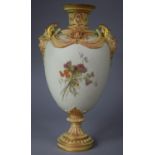 An Impressive Royal Worcester Blush Ivory Two Handled Urn Shaped Vase with Stylised Scrolling Swag