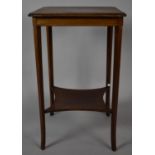 A Square Topped Occasional Table with Stretcher Supports and String Inlay, 54cms Wide, 71cms High