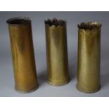 A Collection of Three WWI Brass Trench Art Vases, including Two with Floral Decoration Inscribed