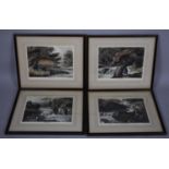 A Set of Four Hogarth Framed Fishing Coloured Etchings, Worm Fishing, Pike Fishing, Minnow