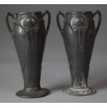 A Pair of Pewter Art Nouveau Two Handled Vases, Each 16cms High and with Numbers to Base 242.