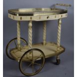 A Cream Italian Mid 20th Century Galleried Two Tiered Trolley with Barley Twist Supports and Pull