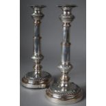 A Pair of Sheffield Plated Extendable Candlesticks, Each with Telescopic Design, 23cms High when