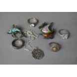 A Collection of Various Silver Rings and Brooches to Include Enamelled Ship Example and Fish