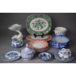 A Collection of Various Ceramics to Include Octagonal Flow Blue Willow Pattern Bowl, Minton Shalimar
