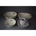 A Collection of Various Late 19th Century Toilet Bowls and Jugs to Include Crescent Floral and