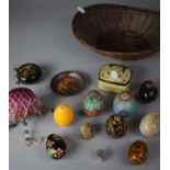 A Collection of Various Lacquered and Enamelled Items to Include Russian Lidded Box with Exotic Bird