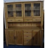 A Modern Kitchen Pantry Cupboard with Top Glazed Shelved Unit and Bottom Cupboard Base, 160cms Wide