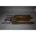 A Collection of Five Various Vintage Leatherwork Tools with Turned Wooden Handles Etc, Largest 78cms