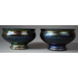 Two Royal Brierley Iridescent Purple Glass Footed Bowls, 20cms Diameter