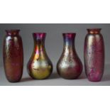 A Collection of Four Pieces of Red Iridescent Royal Brierley Art Glass Vases, Tallest 18.5cms High