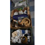 Four Boxes of Various Ceramics, Shoe Lasts, Picture Frames Etc